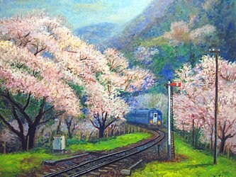笠置駅の桜並木の画像