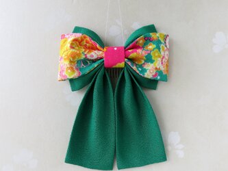 髪飾り 縮緬 Wリボンはいからさん(雪輪花&みどり)着物・袴・浴衣・卒業式・和装小物　　　　　の画像
