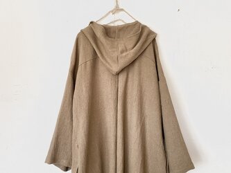 sale! フード付きコート / 綾織りモカ（ベルギーリネンウール混）の画像