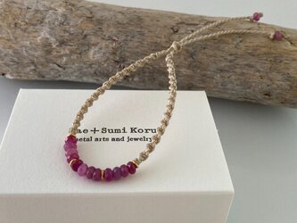 K24純金ルビー＋ピンクサファイア◇マクラメブレスレット◇K24 Ruby + Pink Sapphireの画像