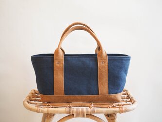 ＊受注制作＊【MILITARY TWILL】蓋付きしかくトート oblong（ネイビー×キャメル）の画像