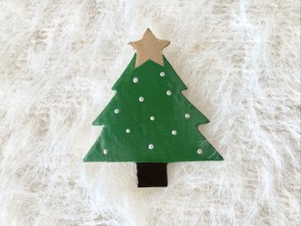 クリスマスツリーのブローチ (シルバー) 漆皮の画像