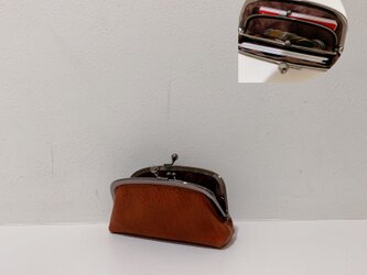 イタリアンレザー親子がま口財布◆アーチ型　ブラウン　マチあり　mini sizeの画像