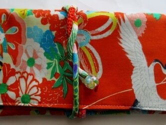 ５９８６　花柄の着物で作った和風財布・ポーチ　＃送料無料の画像