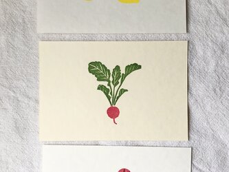 ポストカード3枚set レモン・ラディッシュ・ミニトマトの画像