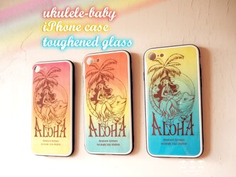 【強化ガラス】[ハワイアン☆ウクレレガールレインボー] iPhoneケースの画像