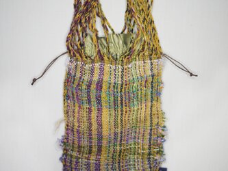 手織り　より編みバッグ/巾着付の画像