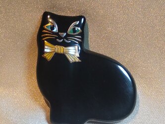 蒔絵ブローチ 黒猫（黄）の画像