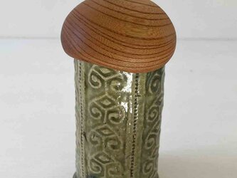 細筒型・緑・印華紋蓋物の画像