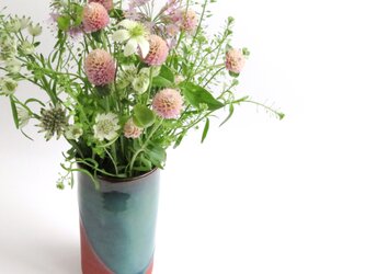 ：無名異焼の花入・筒型：グリーンの画像