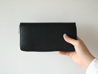 革財布 大｜長財布 レザー ラウンドジップ ロングウォレット｜黒の画像