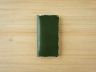 牛革 iPhone13 カバー  ヌメ革  レザーケース  手帳型  グリーンカラーの画像