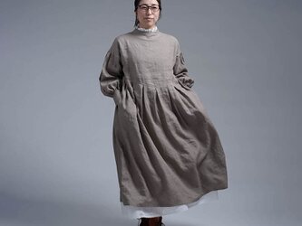 【wafu】Linen Dress レイズド・ネックライン ワンピース / 空五倍子色(うつぶしいろ) a048f-ubs1の画像