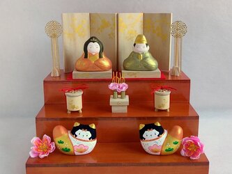 【お雛様】 金のおひなさま　親王飾りセット　と　おとぎ犬・雛道具（雛壇別売り）の画像