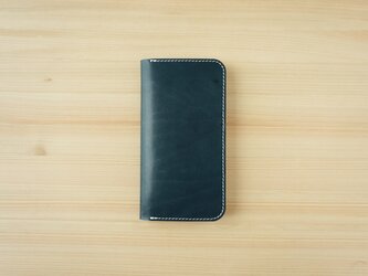 牛革 iPhone 13 mini カバー  ヌメ革  レザーケース  手帳型  ネイビーカラーの画像