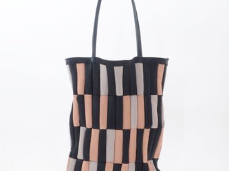 mosaicレザーバッグ（黒/ライトグレー/ピンク）/山羊革/人工皮革/T055の画像