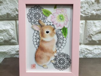 原画 1点もの 額装付き 色鉛筆画 ボールペン画 日本人作家 ウサギの絵 うさぎ ウサギ 絵画 絵 アートの画像