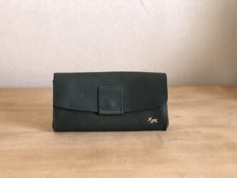 栃木レザー 手縫いのたっぷり本革財布 (緑）の画像