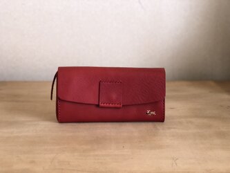 栃木レザー 手縫いのたっぷり本革財布 (赤）の画像