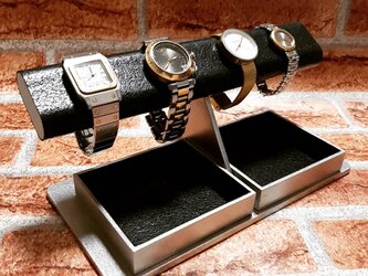 貴方の腕時計をおしゃれに飾る高級感溢れる腕時計スタンド　ブラックだ円ダブルでかいトレイ腕時計スタンドの画像