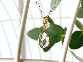 【2月＆4月の誕生石】グリーンアメシスト＆ハーキマー・ダイヤモンド（水晶）ネックレス（K14GF）の画像