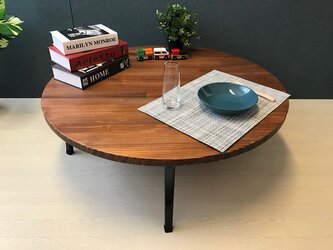 【送料無料】 ローテーブル 丸形 90cm パイン ブラウン 折りたたみ脚の画像