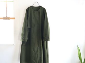powder snow no-collar trench coat  (forest green)の画像