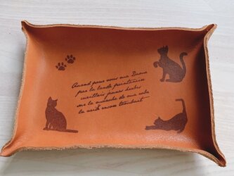 猫　レザートレイ　小物入れ　革トレー　革/57112016の画像