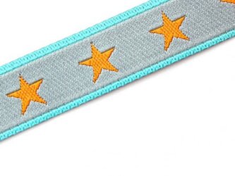 ドイツ FB社 刺繍リボン 1m スター グレーXイエロー407　星の画像