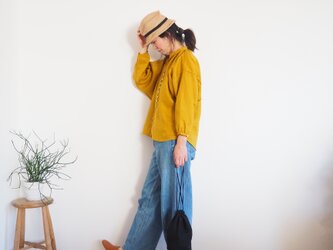 French Linen button gather blouse/YELLOWの画像