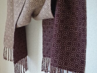 手織りカシミアマフラー・・チョコ×ベージュの画像