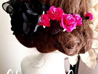 艶姫 オーガンジーリボンと薔薇の髪飾り13点Set No828の画像