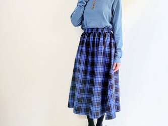 【即納】柔らか起毛コットン　タータンチェックのフレアスカート☆ブルーの画像