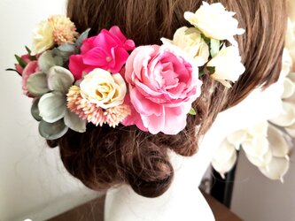 くすみピンクの薔薇と紫陽花の髪飾り9点Set No832の画像
