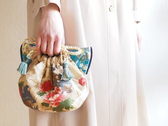 台湾花柄猫型巾着ショルダーバッグ(一点作品/送料無料)の画像