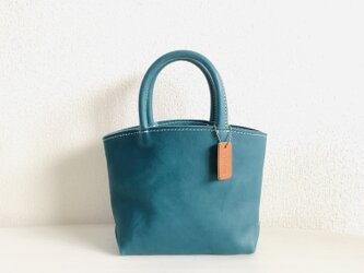 Spring mini tote bag イタリアンレザーミネルバボックス　ブルーの画像
