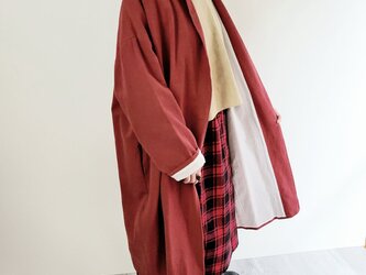 【即納】さっと羽織れるアンティークなコットンリネンのコート☆裏地のツートンが可愛い1枚　レッドの画像