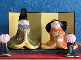 【箱付】朱金 絵付け雛人形 内裏雛の画像