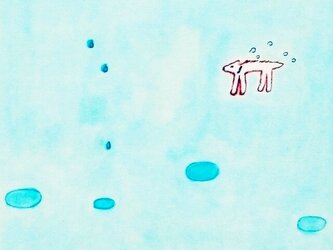 原画「白い犬と雨」水彩イラスト ※木製額縁入りの画像