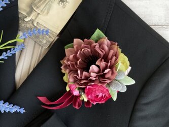 卒業式・入学式に♡ダリアと薔薇のコサージュ（コサージュケース付き）　入園式　入学式　オリーブ　結婚式　フォーマルの画像
