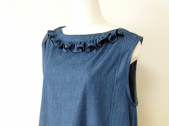 デニムＡラインノースリーブ ブルー Ｍ～Ｌサイズの画像