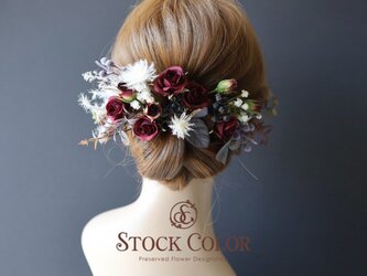 ミニローズのヘッドドレス ヘアアクセサリー(バーガンディ)＊ウェディング ドレス 結婚式 成人式 前撮り 髪飾り 白無垢の画像