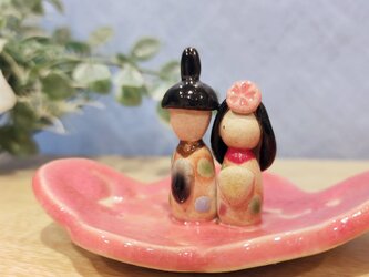 ミニひな人形　「桃雛」　陶器　の画像