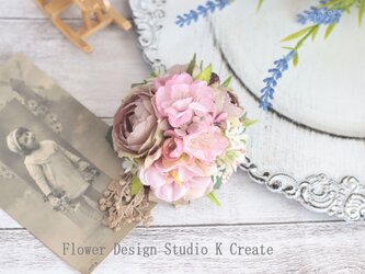 薔薇と桜のラウンドコサージュ：B 　卒業式　入学式　結婚式　卒園式　入園式　フォーマル　桜の画像