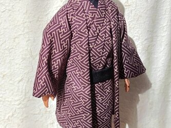 「紗綾型…深紫」30cm男子ドール着物と羽織りの画像