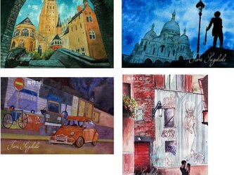 風景画（ベルギー[ブルージェ」他）のアートカード選べる２枚セット（はがきサイズ）の画像