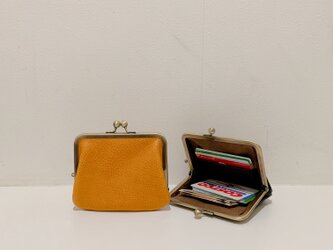 イタリアンレザーポッケ付きがま口財布◆黄色　黄色い財布　山吹色　カードケース　名刺入れの画像