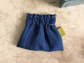 ストライプリネンのバネポーチ(042)の画像