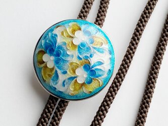 唐草 七宝焼ループタイ 浅葱 Pale Green 純銀張有線七宝 bolotie シルク紐使用の画像