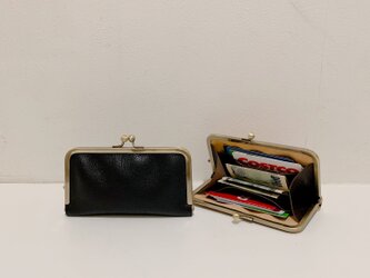 姫路レザースリムがま口財布◆黒　名刺入れ　カードケース　小銭入れの画像